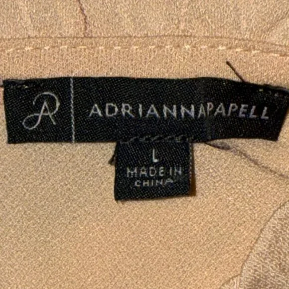 🆕Adrianna Papell Blouse 3/4 Polka Dot Sheer Sleeves Cream/Tan/Beige  Sz L - Picture 5 of 7